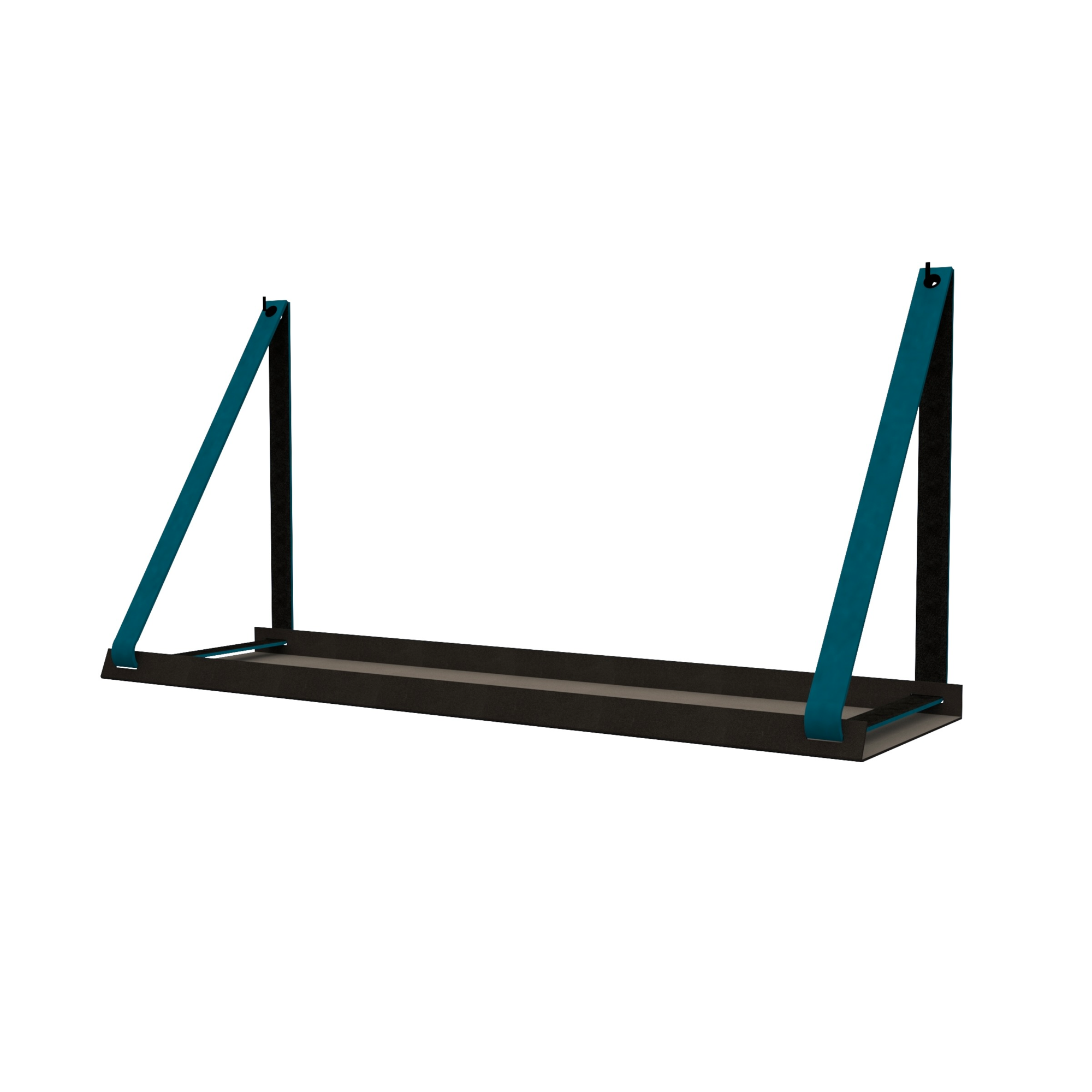 Stalen wandplank 70x20cm - incl. leren plankdragers Stalen wandplank met leren plankdragers - Petrol