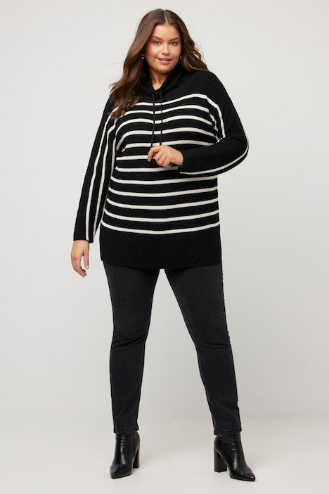Pullover, Streifen, Oversized, Stehkragen, Langarm
