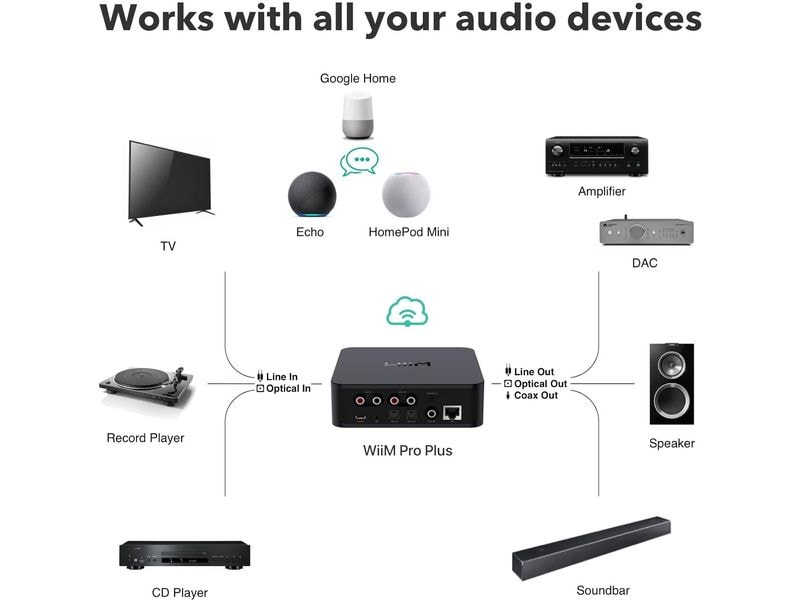 WiiM Netzwerk-Audioplayer Pro Plus Schwarz Ultrahochauflösender Audio-Streamer mit Chromecast
