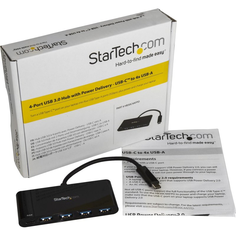StarTech.com Hub USB-C à 4 ports avec Power Delivery - USB-C vers 4x USB-A - USB 3.0 - 5Gbps