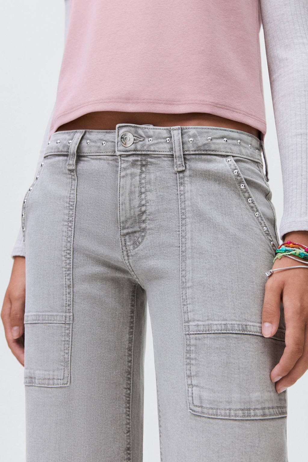 MANGO TEEN low waist wide leg jeans grey denim