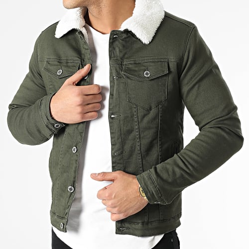 Veste Jean Skinny Fit A Col Mouton ZVS-010 Vert Kaki