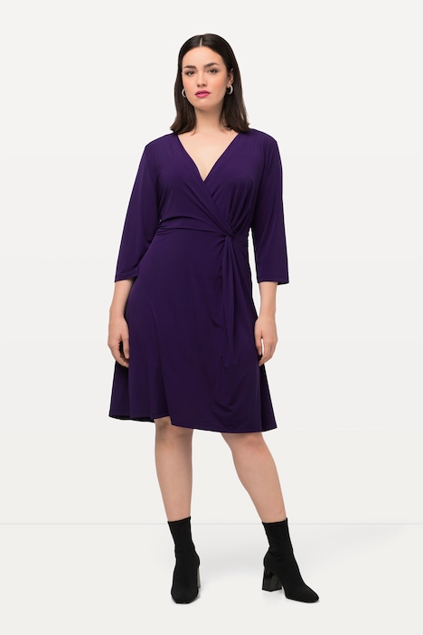 Slinkykleid, Drapierung, V-Ausschnitt, 3/4-Arm
