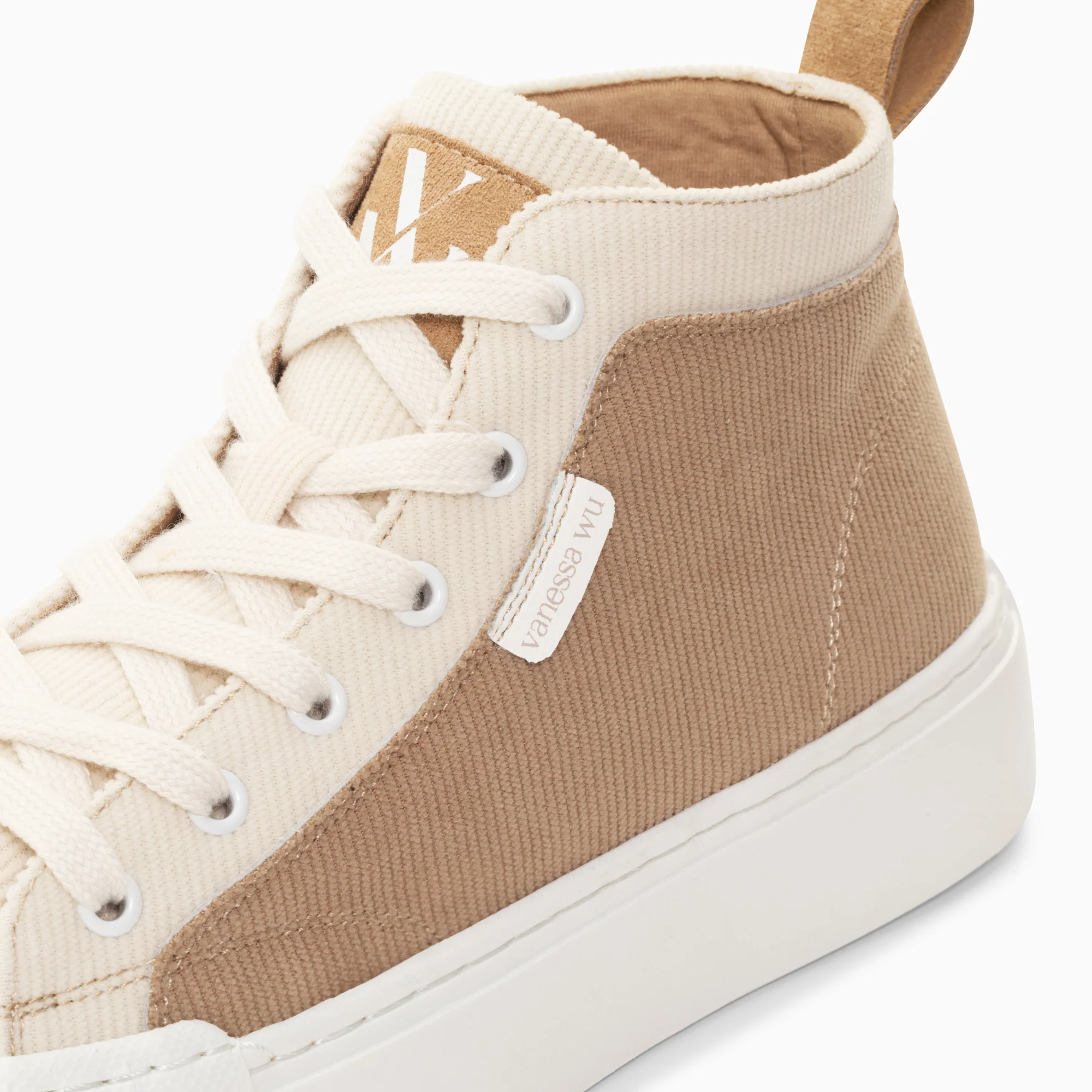 Sneakers-Baskets montantes Clarisse côtelées beige et taupe