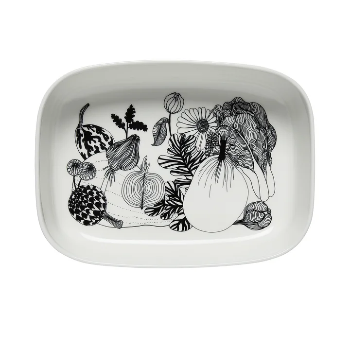 Marimekko - Oiva Siirtolapuutarha Servierschale, 20,5 x 28 cm, weiss / schwarz