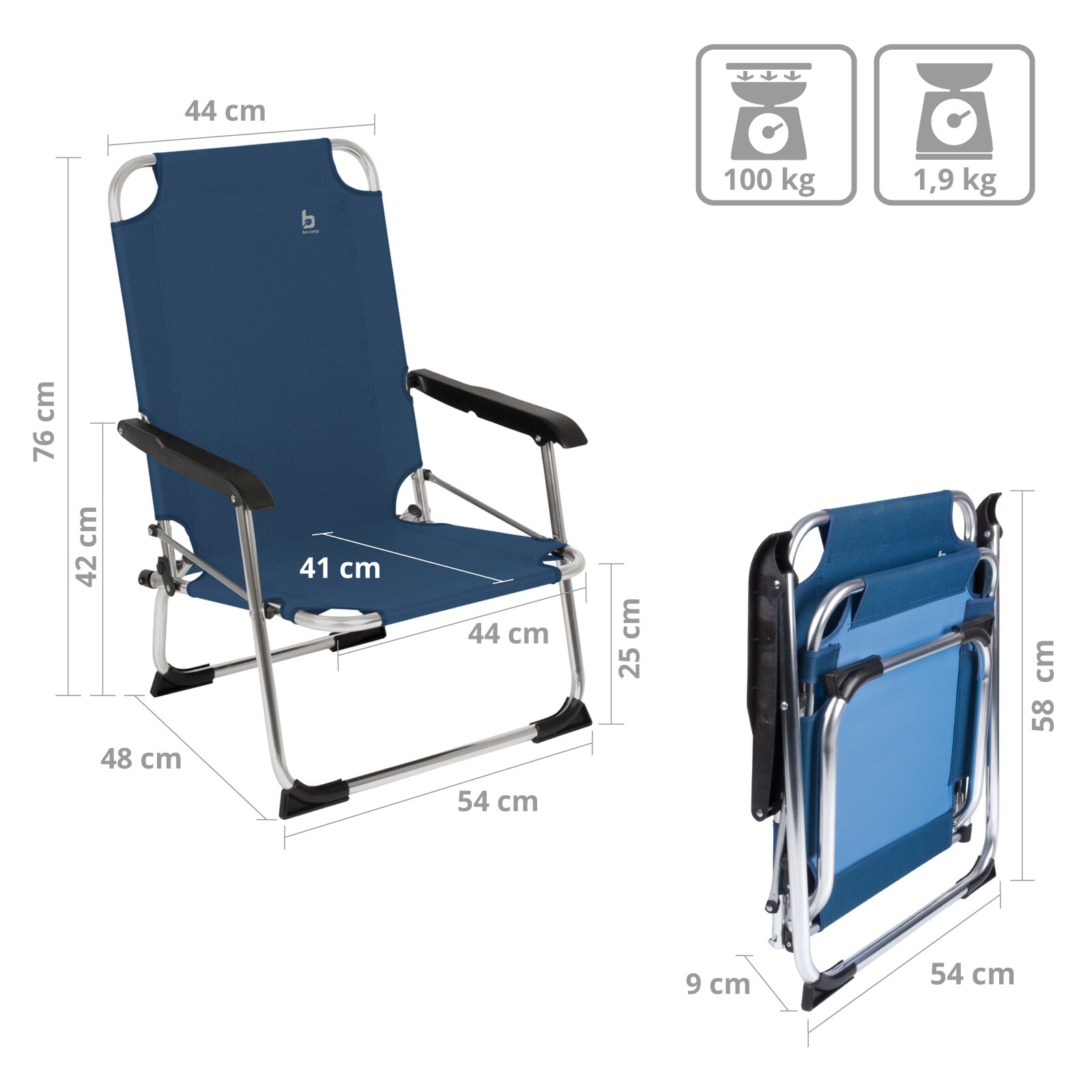 BO-CAMP Alu Strand Stuhl Copa Rio Klappstuhl Camping Angel Garten Sessel Niedrig Farbe: schwarz