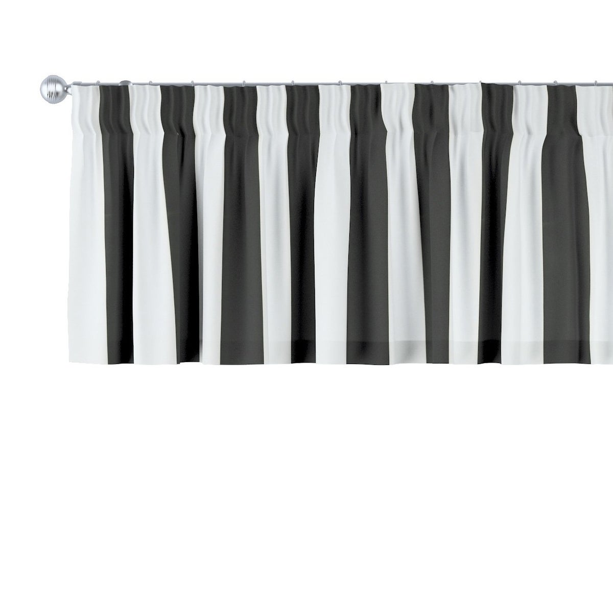 Kort gordijn met stripmotief en geplooide band, zwart-wit, 130x40 cm
