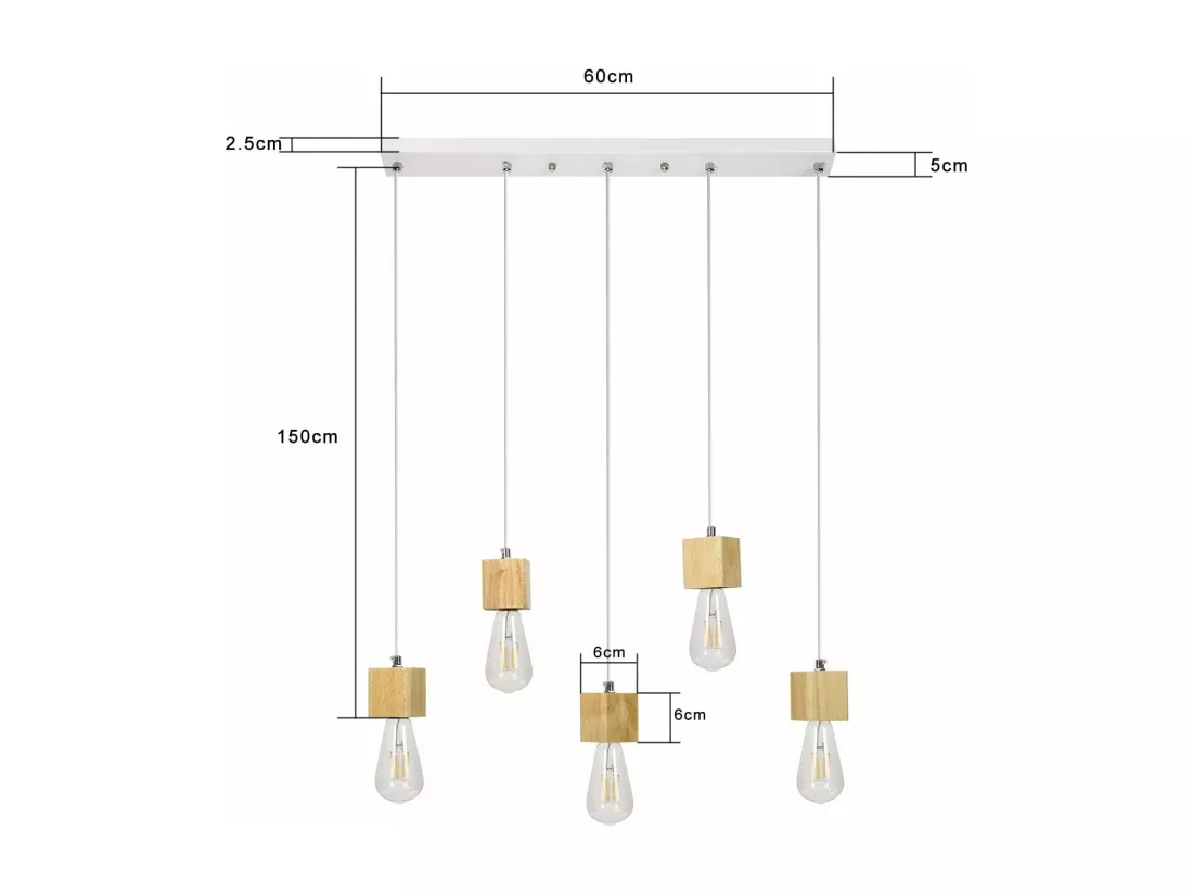 NETTLIFE Suspension 5 flammes E27 bois Vintage Diam.60cm pour salle à manger cuisine salon, sans ampoule