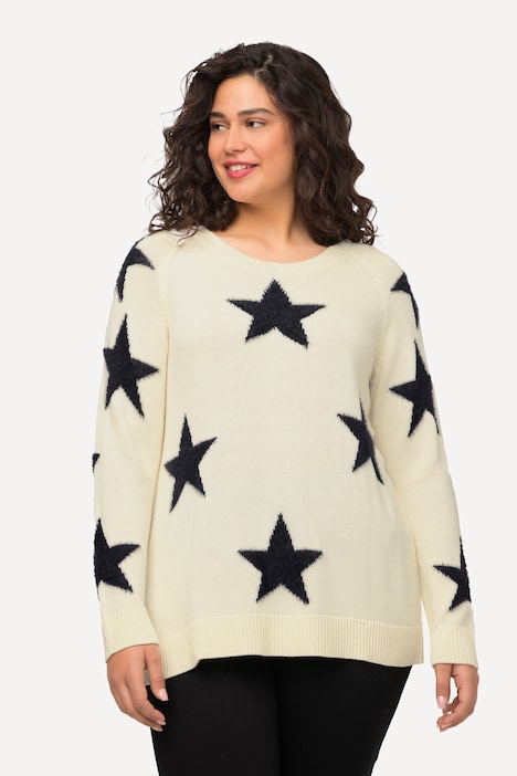 Pullover, flauschige Sterne, Rundhals, Langarm