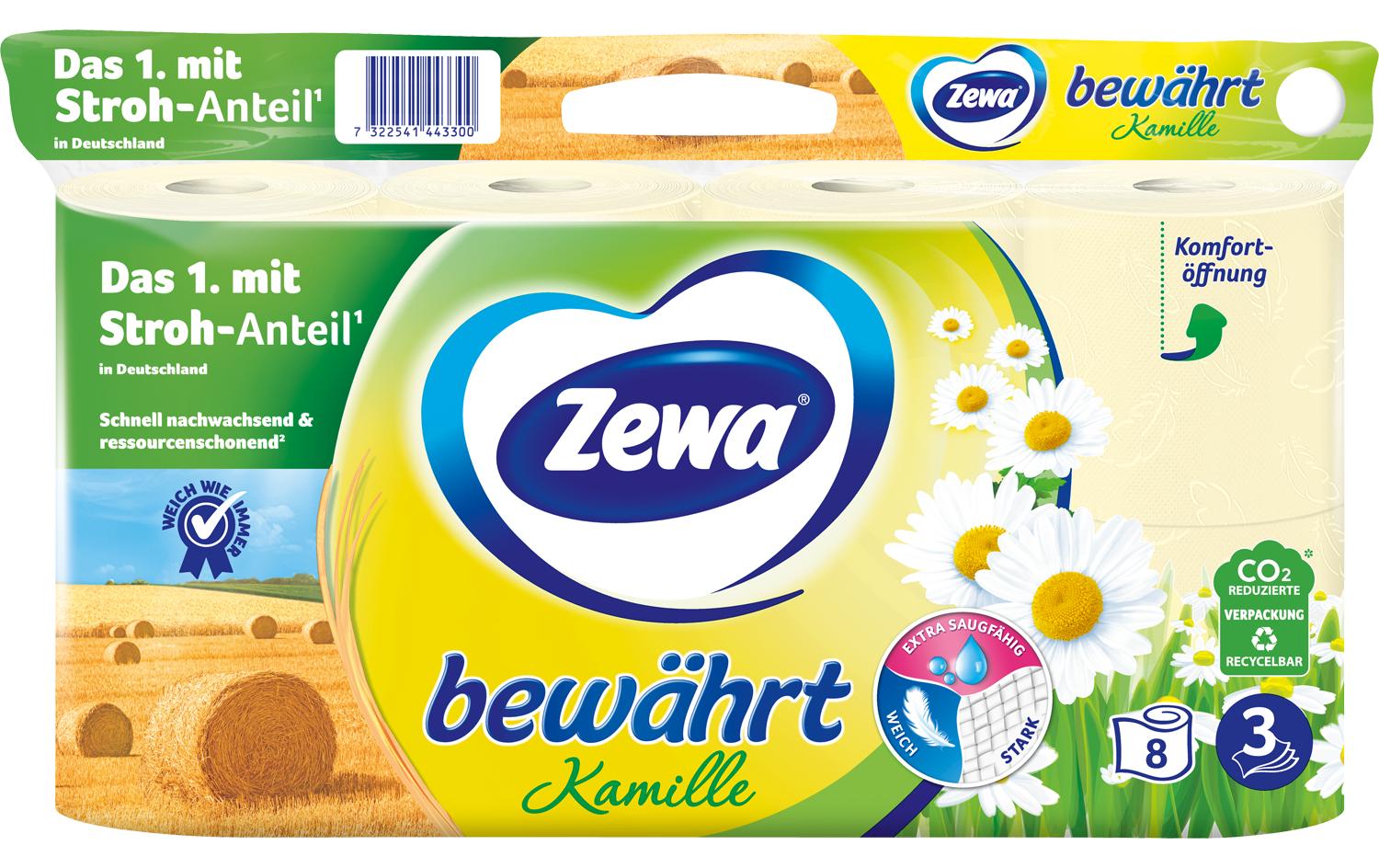Toilettenpapier Bewährt Kamille mit Strohzellstoff 8 RollenWeiches WC-Papier mit zartem Kamilleduft