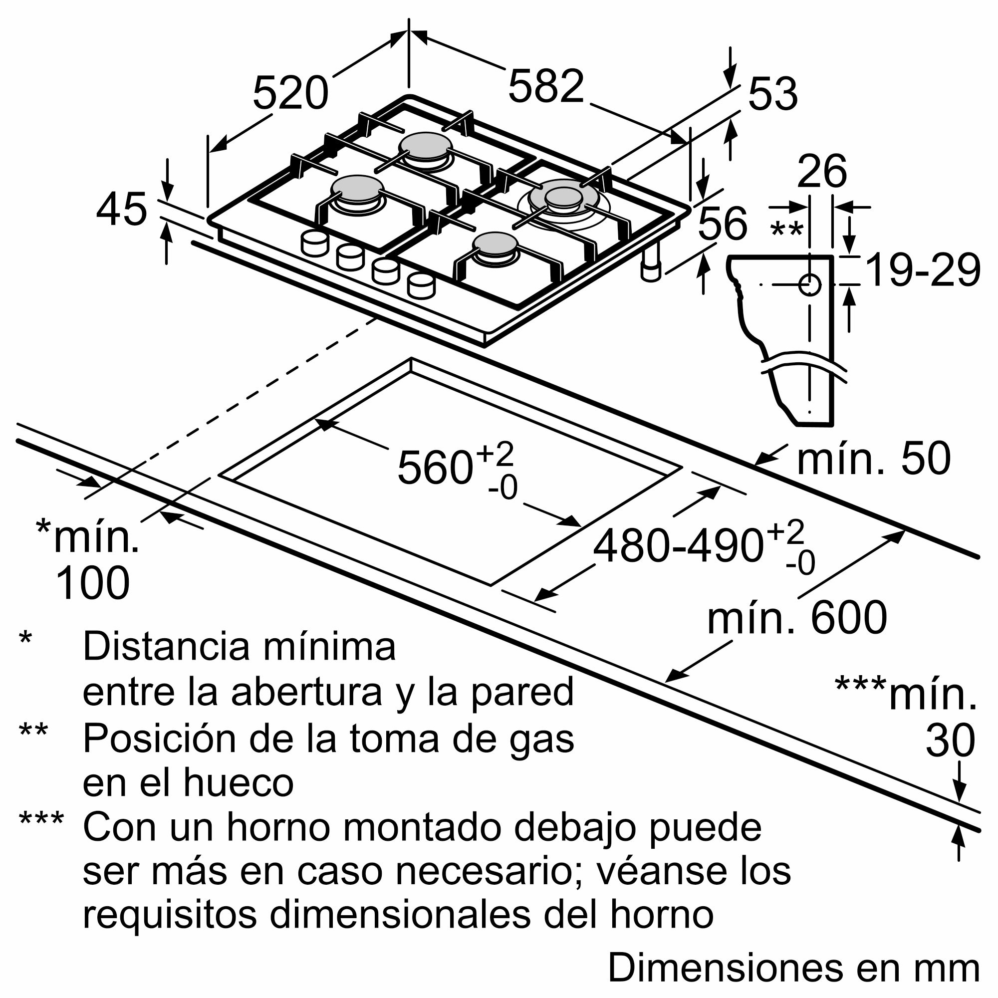 Placa de fogão a gás Série 4, 60 cm, aço, PGH6B5B90