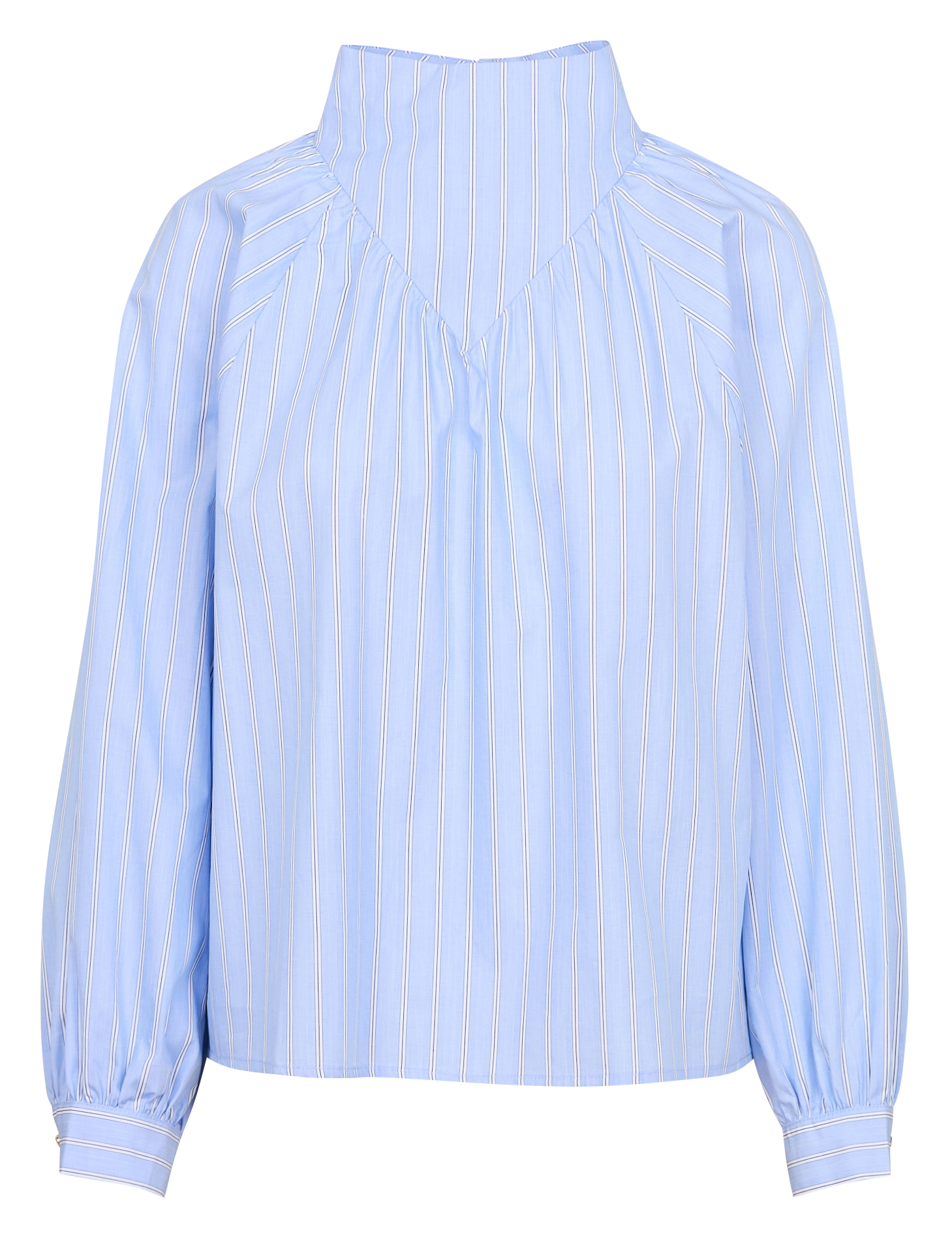 CURTIS - Blouse ample col montant en coton | Bleu