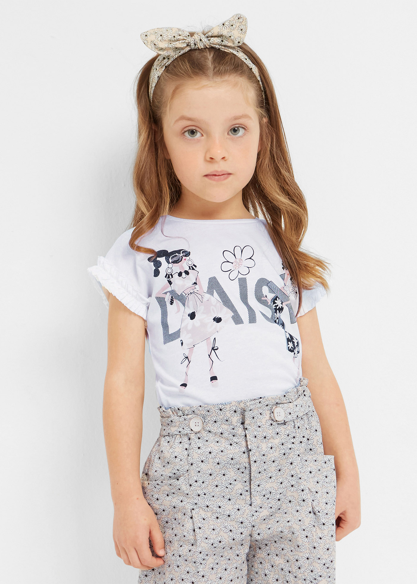Conjunto de camiseta e faixa de cabelo em algodão sustentável para meninas.