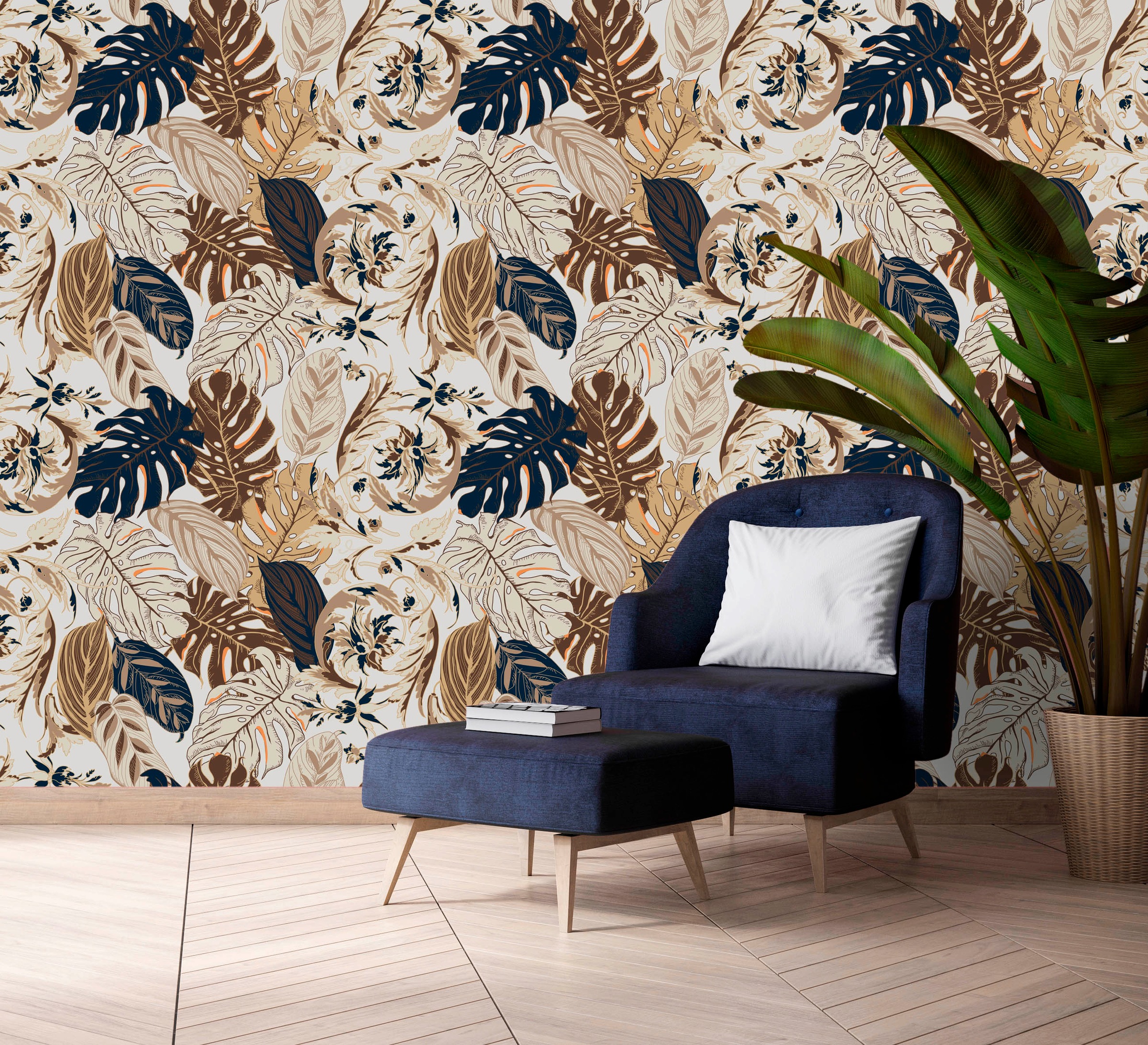 queence Vinyltapete »Leonie« Motiv | bedruckt | botanisch | floral | gemustert | natürlich glatt 90x250cm, selbstklebend, kinderleichte Anbringung, , Sticker