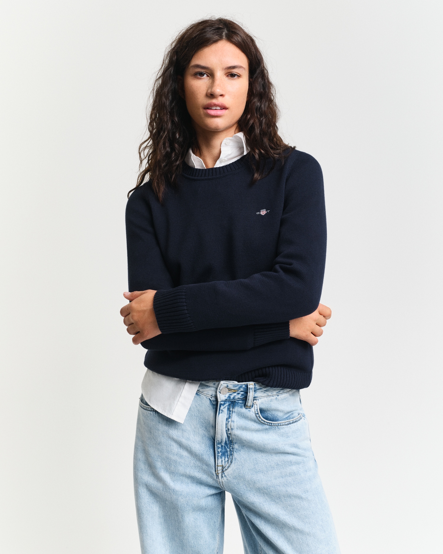 Gant Rundhalspullover »CLASSIC COTTON C-NECK«, mit Zopfstrickmuster