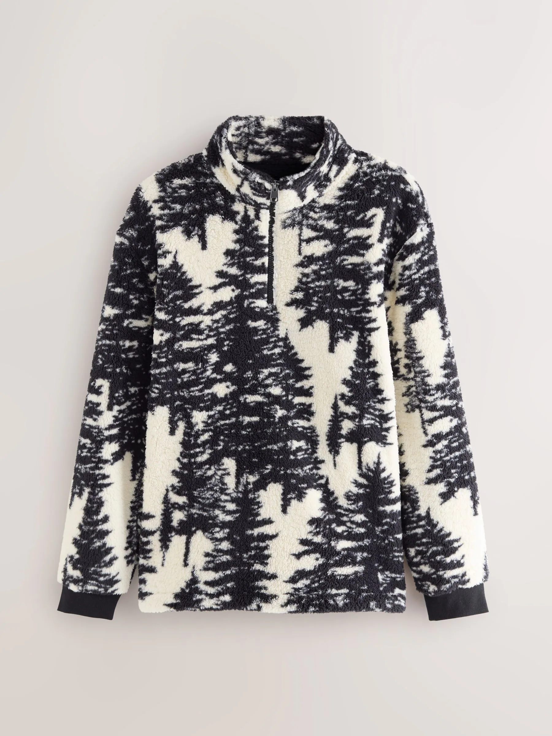 Black/Cream Tree Print - Matching Family Zip Neck Borg Fleece