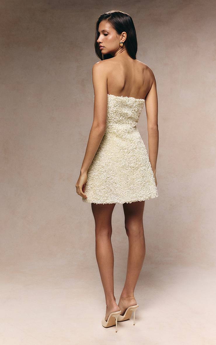 Crème Robe Mini Bandeau Texturée À Motif Floral