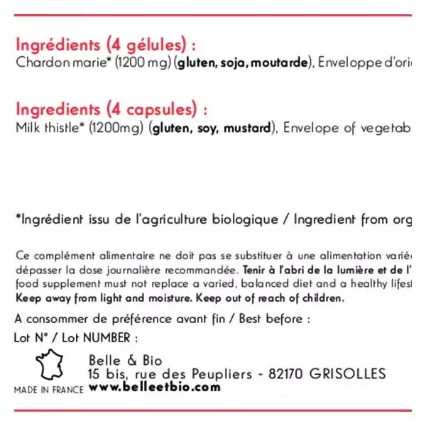 Belle & Bio Cardo Mariano Orgânico 120 cápsulas
