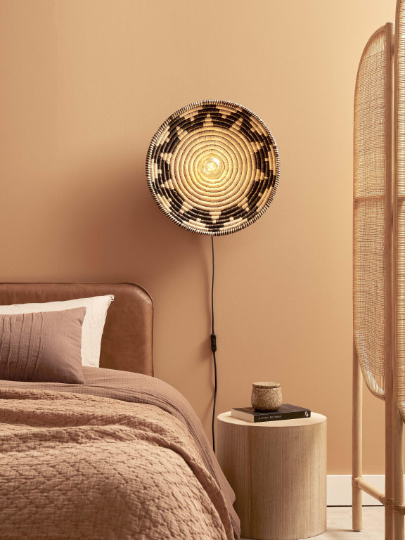Good&Mojo Andros wandlamp Ø45 zwart/naturel