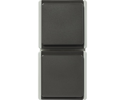 Opbouw dubbele contactdoos voor vochtige ruimtes, IP54, verticaal, lichtgrijs/donkergrijs, standaard IP54