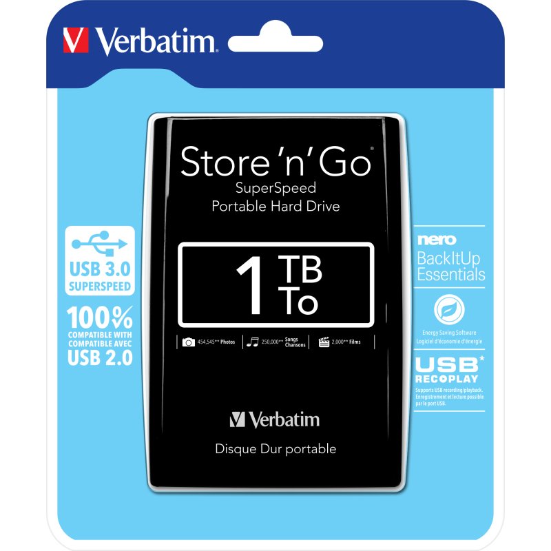 Verbatim Disque dur portable USB Store 'n' Go 3.0, 1 To, noir