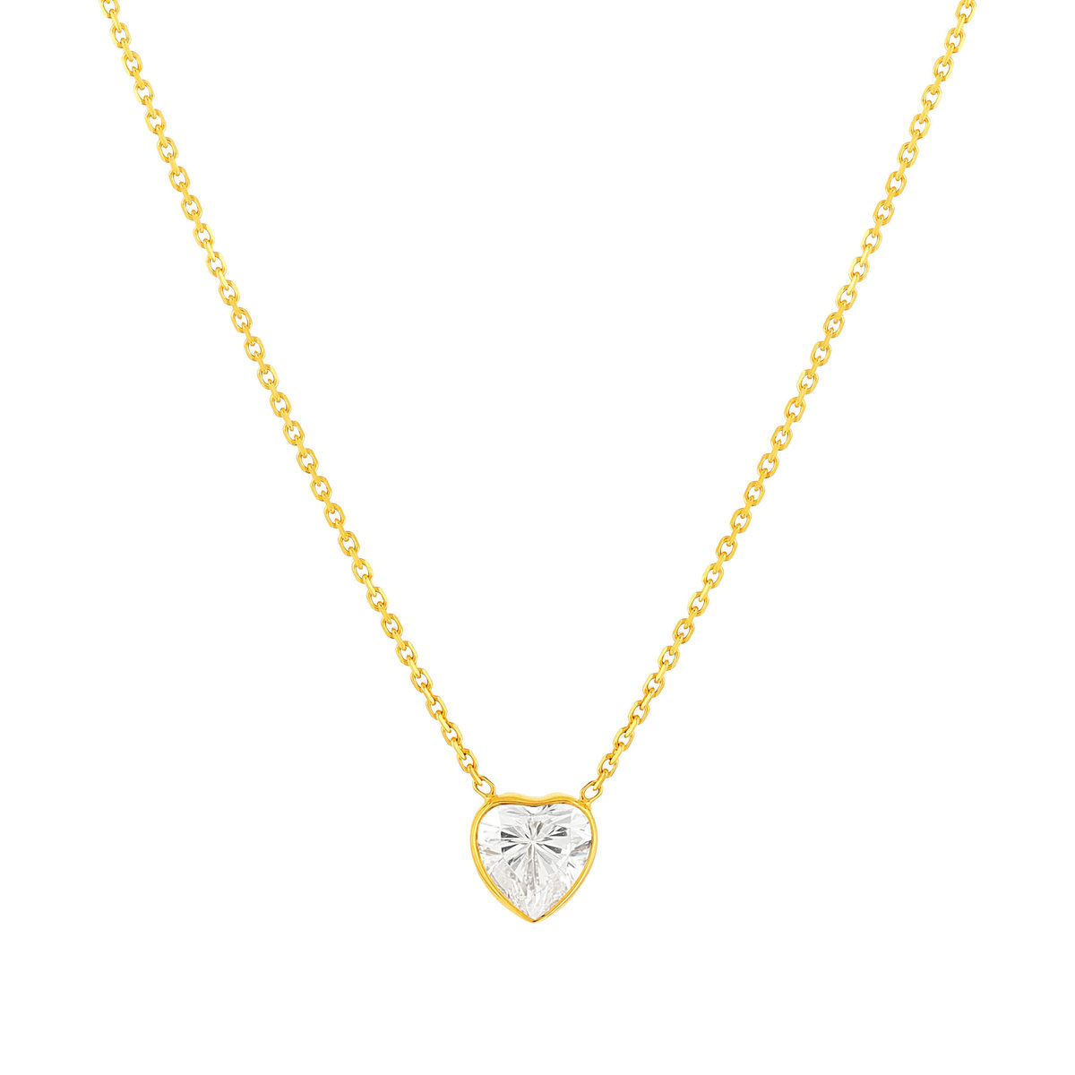 Collier or 375 jaune zirconias, motif coeur 45cm