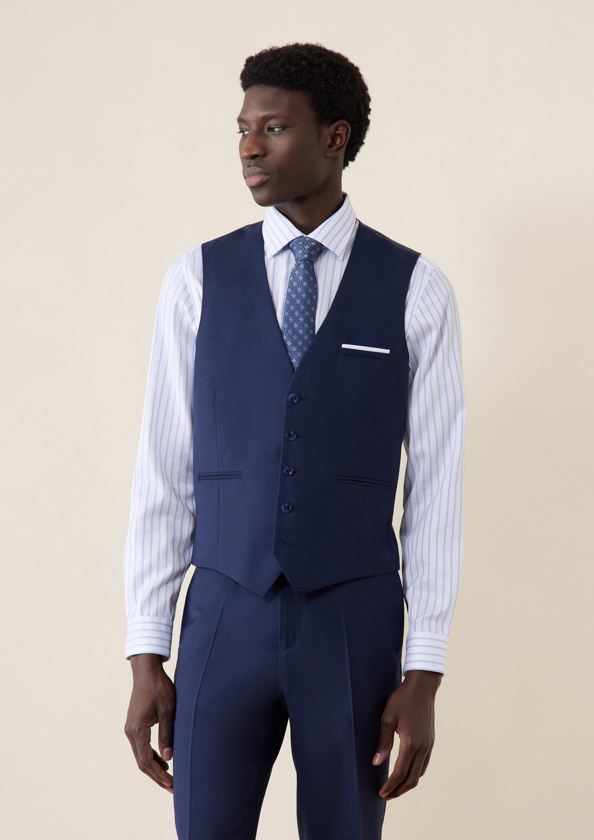 Gilet de costume en laine bleu marine Prince de Galles