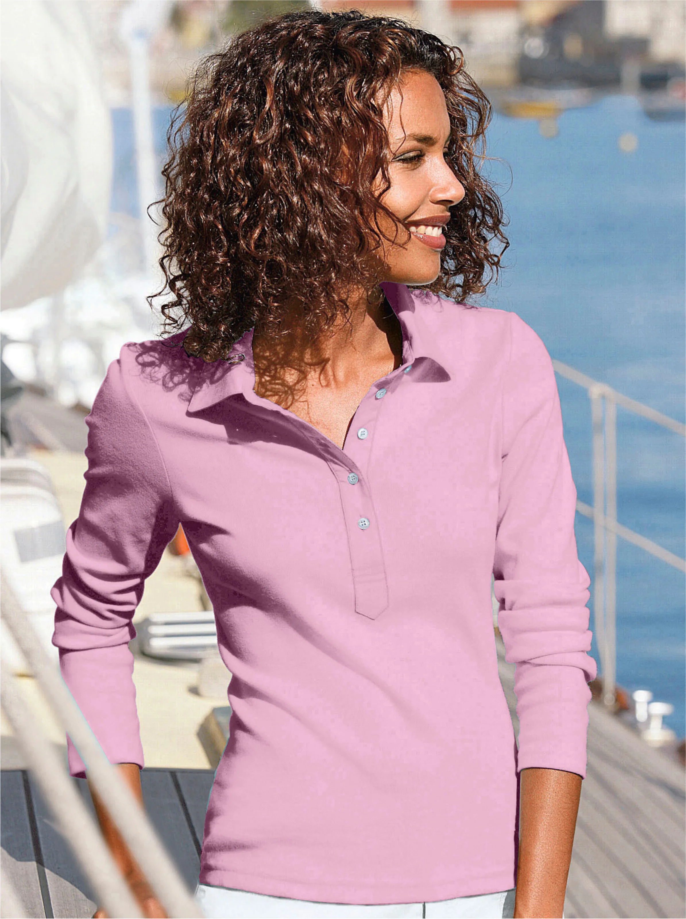 Langarm-Poloshirt in rosé