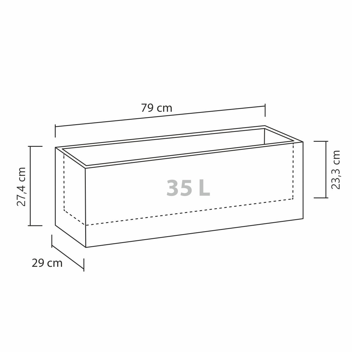 Scheurich C-Cube Long 80, plantenbak/bloempot, rechthoekig, van kunststof, kleur: Stony Black, 79 cm breed, 29 cm diep, 27,4 cm hoog, inhoud 35 l.