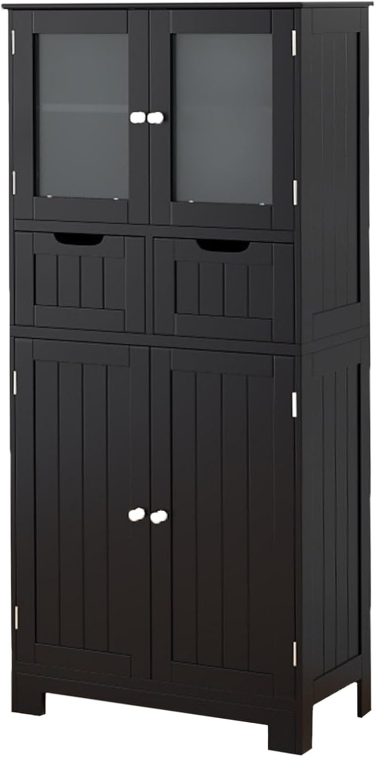 GOPLUS Badezimmerschrank mit Schubladen & Schränke, Badkommode mit verstellbaren Regalen, Aufbewahrungsschrank für Badezimmer, Küche & Wohnzimmer, 60 x 30 x 128 cm (Schwarz)