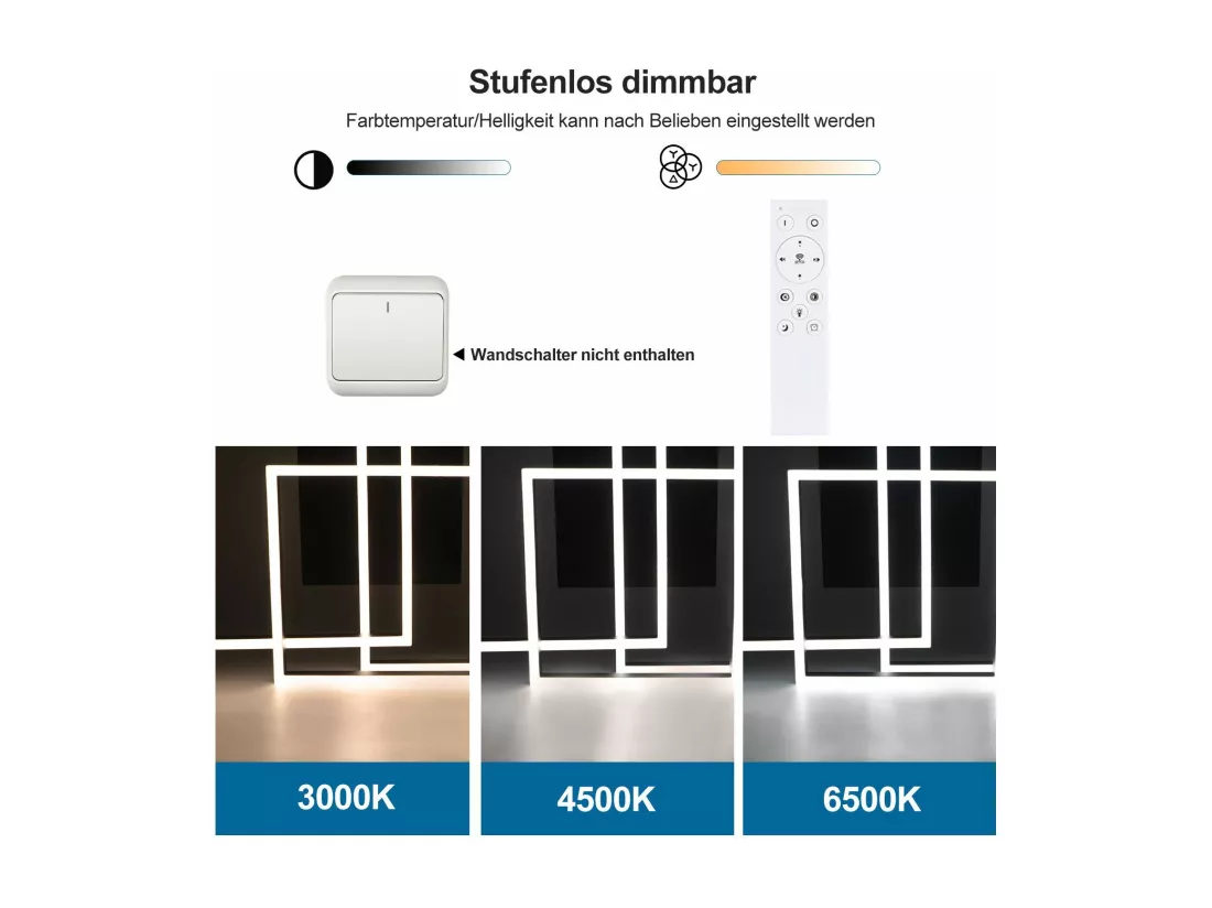 NETTLIFE Plafonnier LED Lampe de Salon Noir Dimmable avec Télécommande 84 W Lampe de Chambre Moderne pour Cuisine Couloir Bureau Salle à Manger