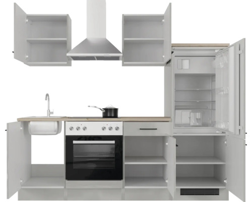Flex Well keukenblok met apparatuur Lund 220 cm lichtgrijs glanzend gedemonteerd omkeerbaar