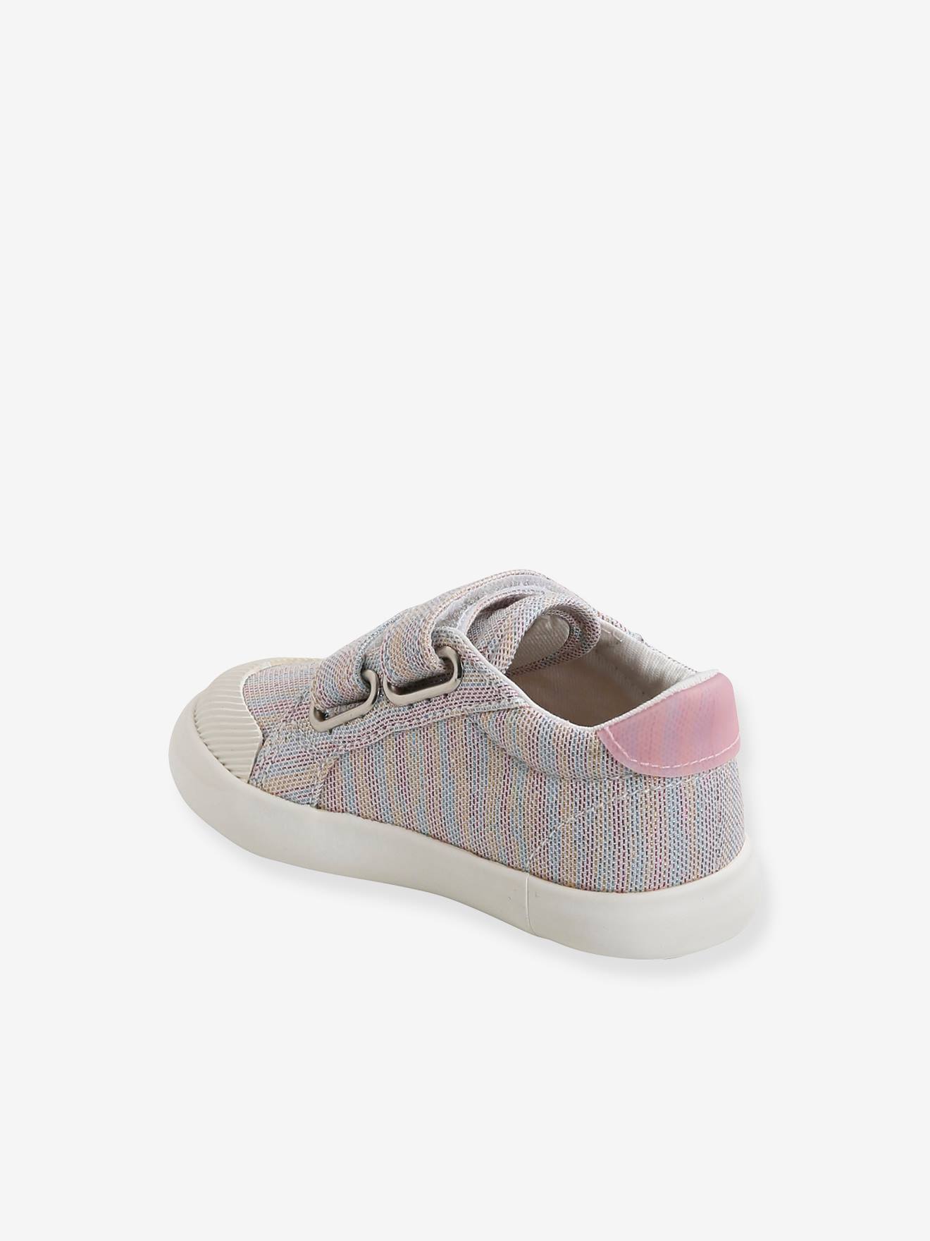 Tênis de lona com tiras autoadesivas para bebês meninas, multicoloridos