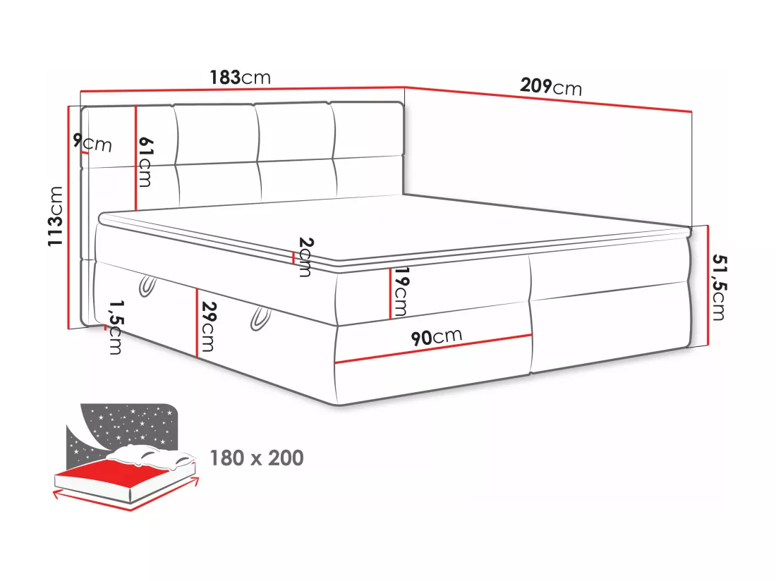 Lit continental ComfiDream 187, Double, Continental, Brun clair, 180x200, Tapisserie,