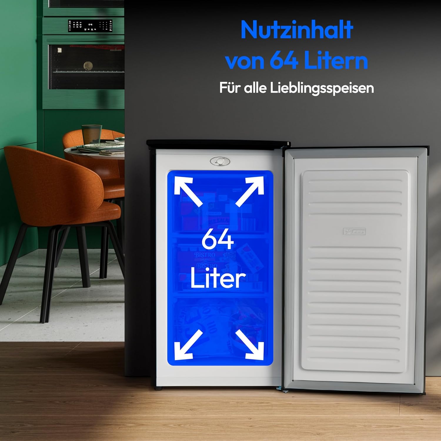 MEDION Gefrierschrank (64 Liter, 85cm hoch, 3 transparente Schubladen, Türanschlag wechselbar, MD37688) grau