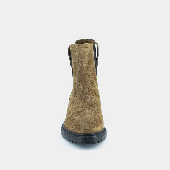 Bottines à semelles crantées et élastiques  en croute taupe