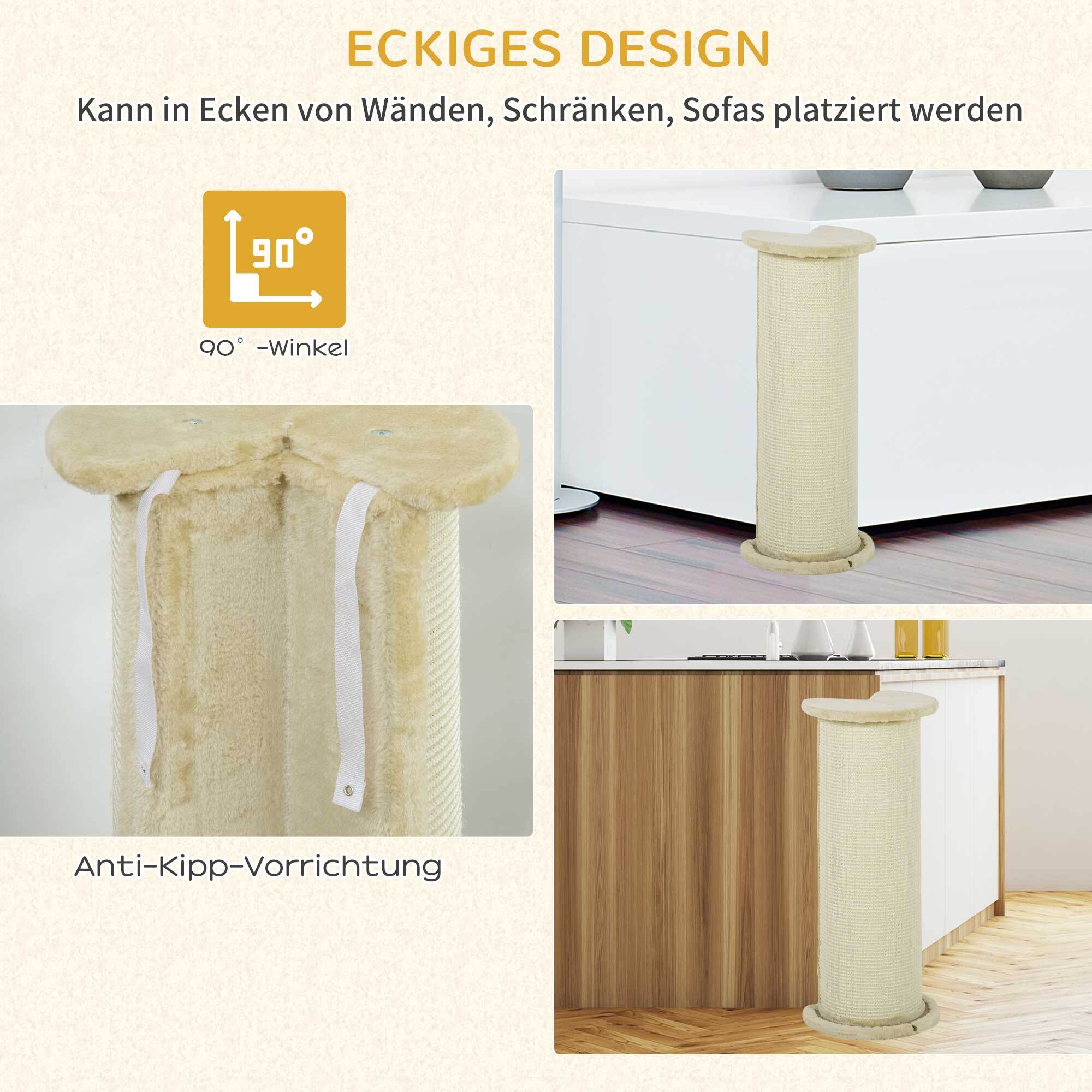 PawHut Kratzbrett für Ecken mit Anti-Kipp-Vorrichtung weiß 35L x 35B x 85H cm