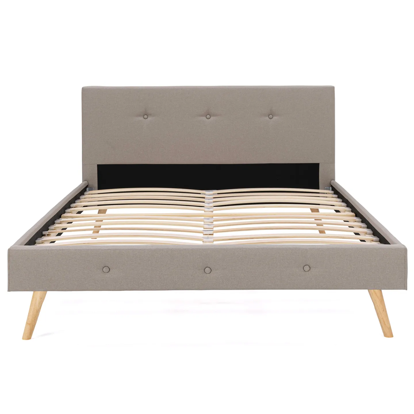 Lit double scandinave OSLO avec tête de lit et sommier 140 x 190 cm tissu beige effet lin