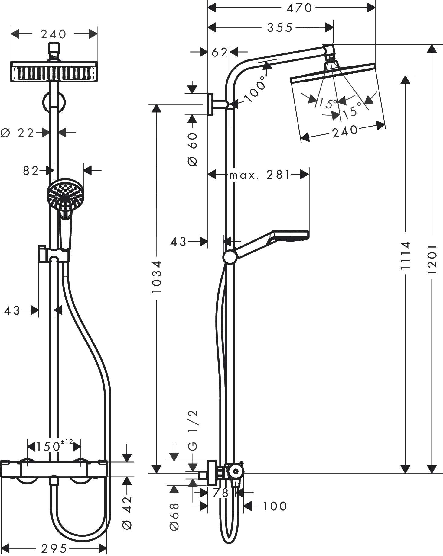 Hansgrohe Crometta E opbouw regendouche met thermostaat chroom