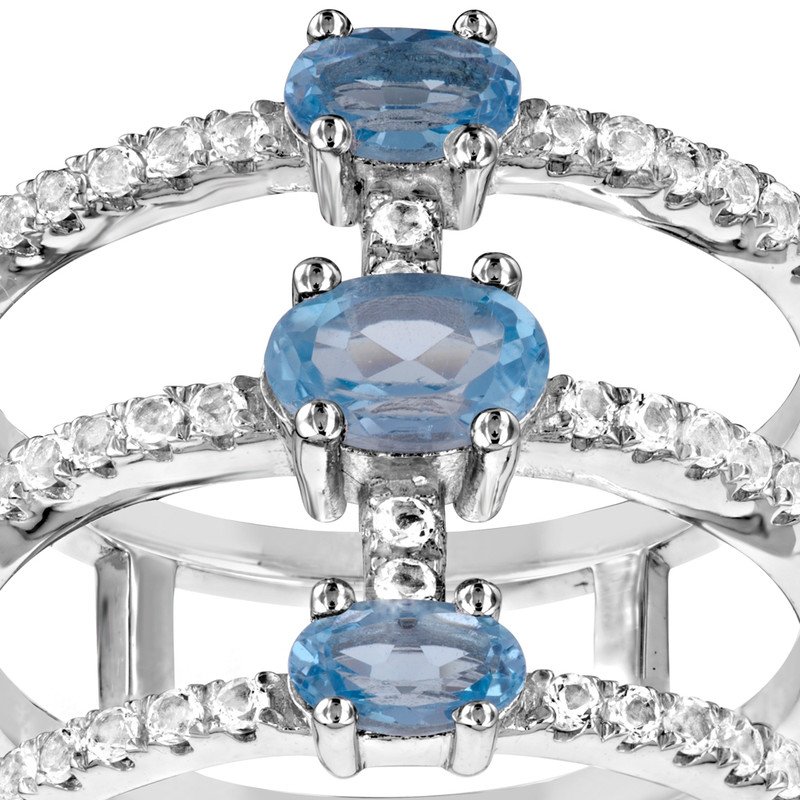 Bague en Argent 925 orné de 49 Cristaux Swarovski Zirconia Blancs et Bleus