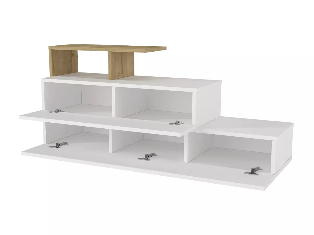 Meuble à chaussures avec 2 portes et 1 étagère - Blanc et Naturel - DAVISTA