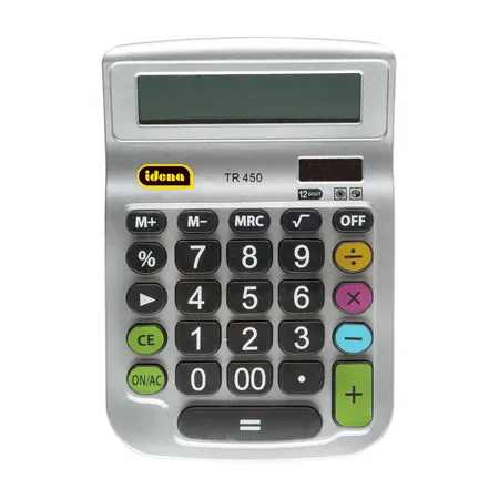 Idena Tischrechner TR 450, 12-stelliges Display, Solar- und Batteriebetrieb, silber