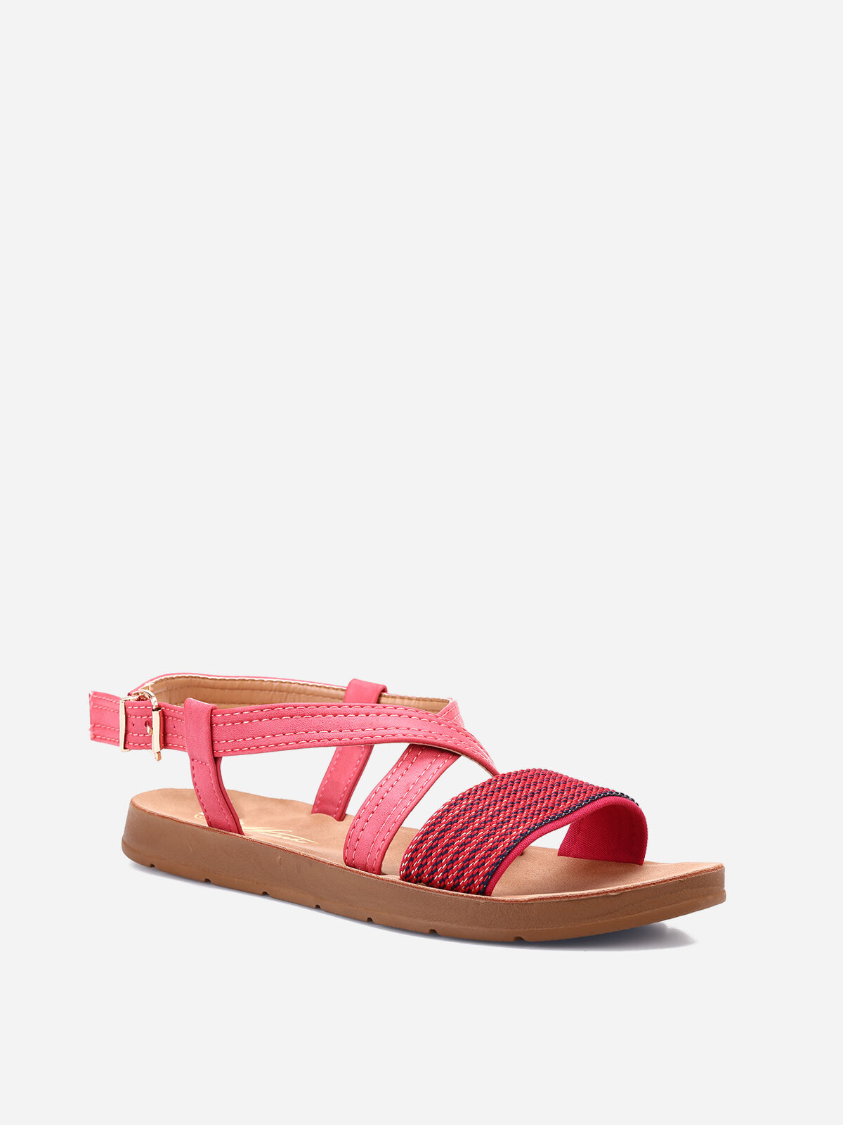 Sandales à brides bi-matières- Rouge