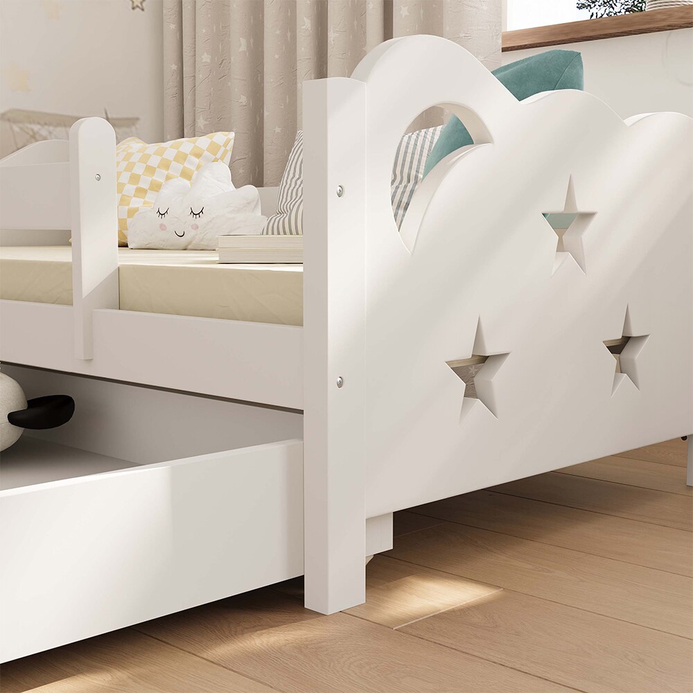 VitaliSpa Kinderbett Einzelbett Juniorbett Jessica Weiß 140x70 cm modern Kinderzimmer Bett Bettschublade Rausfallschutz