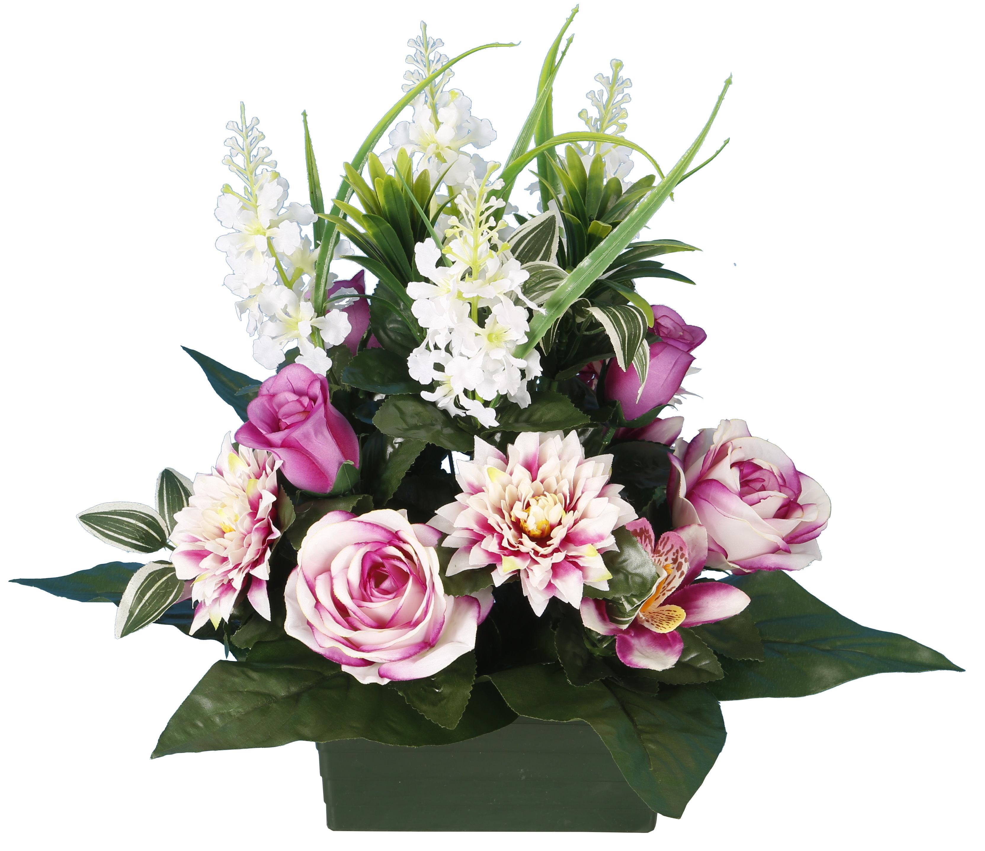 JARDINIERE DELPHINIUMS ROSES GERBERAS