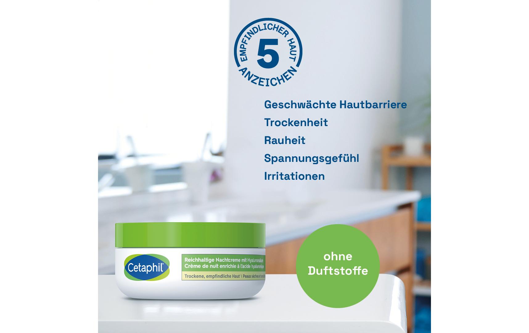 Nachtcrème Reichhaltig mit Hyaluronsäure 48 mlGesichtscrème versorgt die Haut lang anhaltend mit Feuchtigkeit