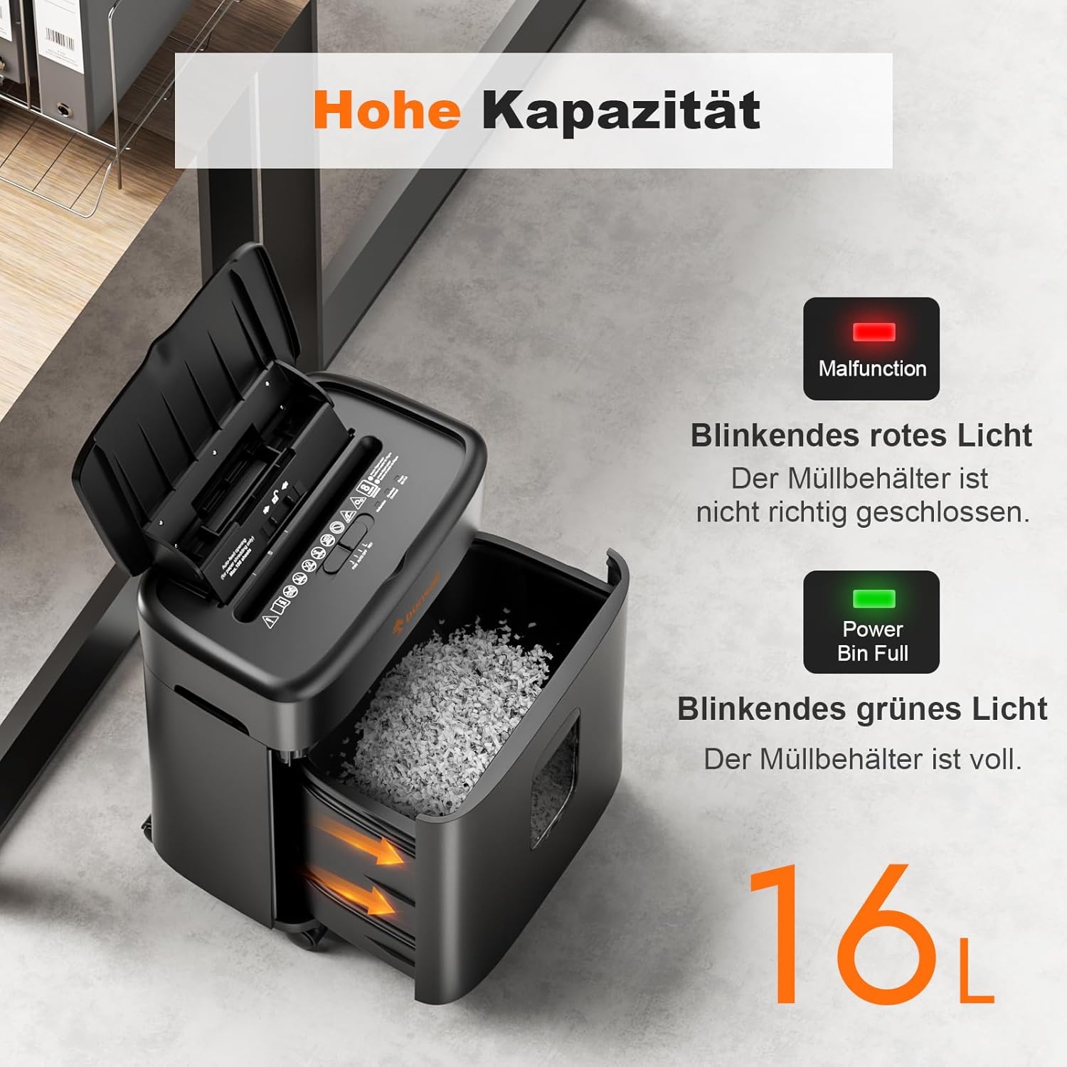 Bonsaii 100 Blatt Aktenvernichter mit Automatischer Zuführung, Mikroschnitt Schredder Aktenvernichter P4 mit Anti-Stau, Bis zu 30-Minuten-Dauerbetrieb, 16L-Behälter, für zu Hause und im Büro, C231-D