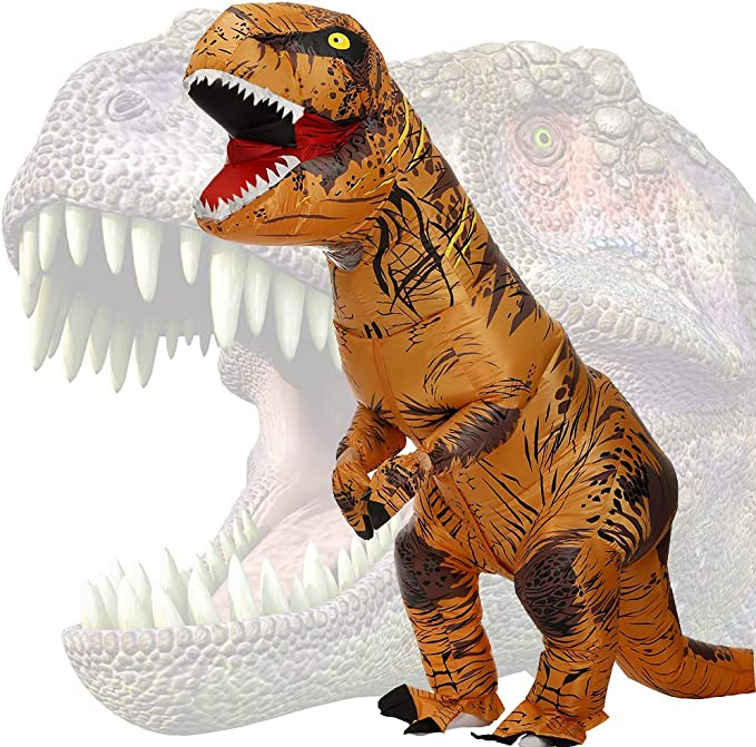 (160-170cm) Fasnachts Erwachsenen Kostüm Aufblasbare Dinosaurier Verkleidung für Motto Partys / Halloween (Batteriebetrieben) - Braun