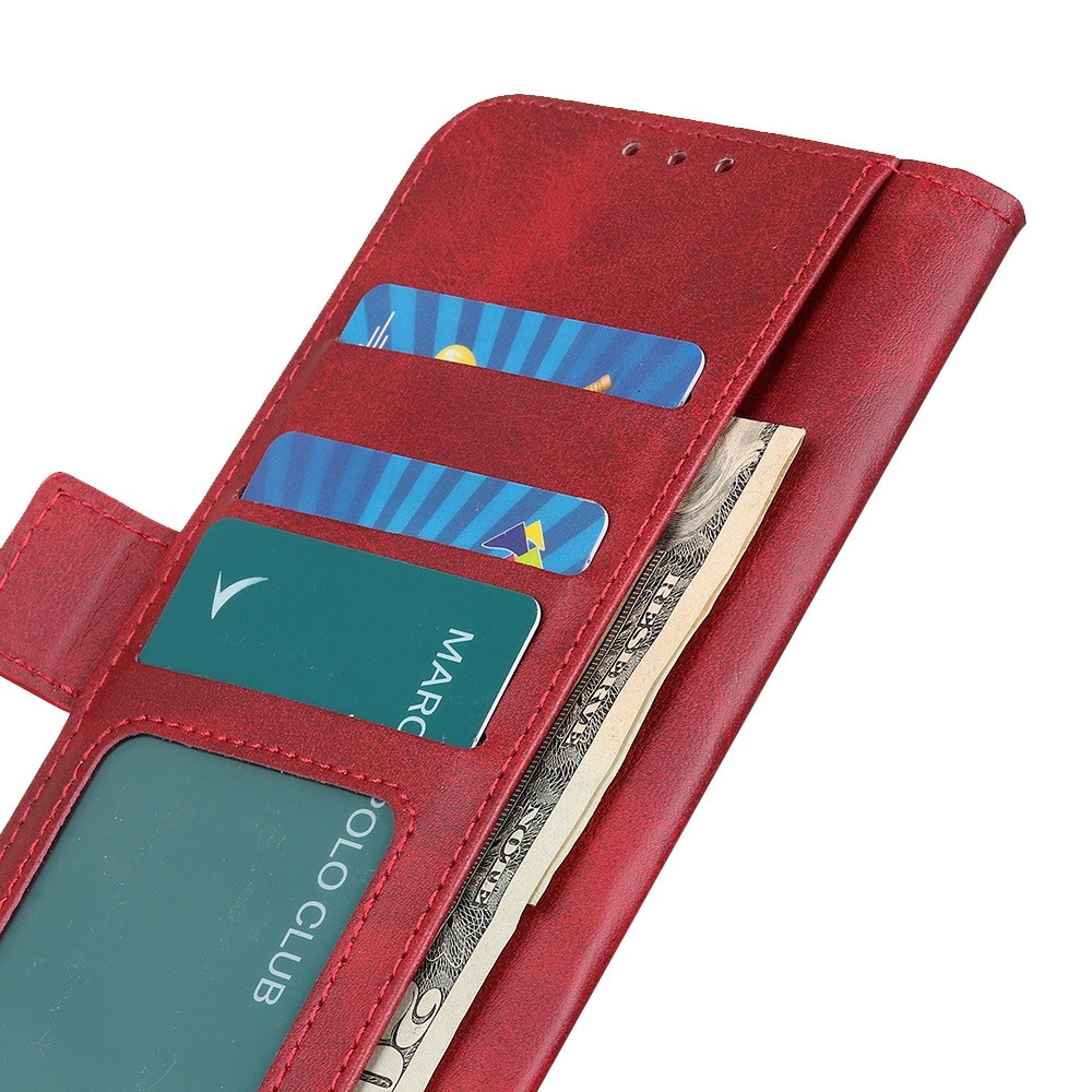 iPhone 15 Vintage Leder Tasche Flip Cover mit Kartenfächer - Rot