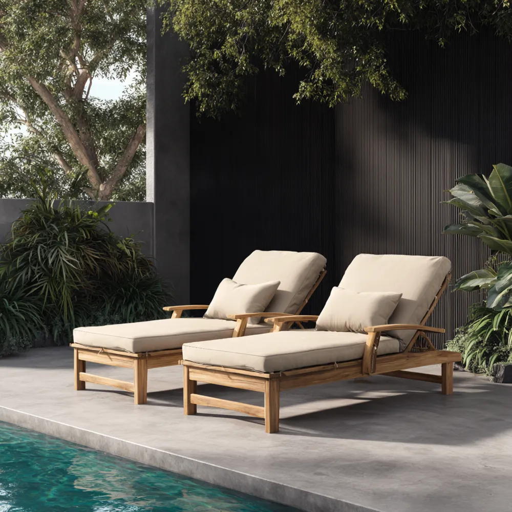 Gartenliege aus Teakholz 200x65x35 cm mit Kissen - Beige - Modernes De